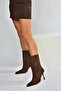 V752550202 Brown Suede Thin Heeled Women's Boots - 4