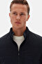 Slim Fit Navy Blue Plain Coat - 4