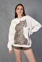 Leopard Patterned Printed Oversized Sweatshirt