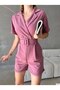 Women's Woven Crepe Fabric Belted Shorts Jumpsuit (Color) - 4