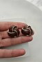 Coffee Enamel Curved Gold Women's Earrings (2.5 cm Diameter)