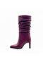 Burgundy Leather Drawstring Detailed Genuine Leather Below-Knee Women's Boots – 9 cm Thin Heels - 2