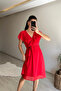 Women V-Neck Belted Mini Chiffon Dress Nm007 - 4