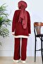 Buttoned Stripe Detailed Knitwear Set S1043 Burgundy - 5