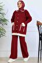 Buttoned Stripe Detailed Knitwear Set S1043 Burgundy - 2