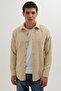 Men's Slim Fit Slim-Fitting Long-Sleeved Solid Winter Lumberjack Light Beige Shirt - 2