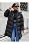 Long Puffer Coat with Zipper Detail on the Sides and Hood