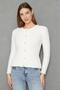 Women's Soft Textured Beard Drawstring Ribbed Knitwear Cardigan Buttoned Cardigan 791613 Ecru
