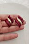 Burgundy Enamel Wavy Elegant Gold Women's Earrings