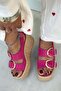 Nina Fuchsia Suede Wedge Heel Sandals - 3