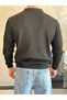 Men's Regular Fit Polo Neck Ribbed Knit Sweater Black Eca046 - 6