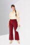 Women Regular Fit Ribbed Wide Leg Pants, Maroon - 2