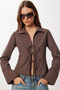 Lace-Up Slim Fit Poplin Shirt Ldz0057 Brown