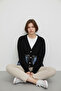 Oversize Knit Cardigan with Pockets - Denim Detailed Buttoned Thick Textured Women's Cardigan - 2