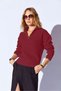 Burgundy Cotton Soft Texture Zippered Half Turtleneck Women's Sweater |   Ek100539429 - 2