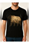 Unisex Oversize Bear Nature Walk Printed Cotton Crew Neck Short Sleeve Black T-Shirt