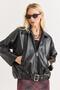 Women's Stylish Faux Leather Zippered Black Coat - 4
