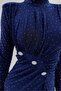 Women's Navy Blue Stone Draped Sandy Midi Dress – Long Sleeve, Formal and Evening Chic, Evening Gown 155 - 5