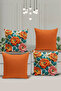 Set of 4 Reversible Digital Print Cushion Cover Embroidered Look Floral Print