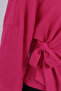 Women's Fuchsia Crew Neck Soft Textured Batwing Sleeve Tie Front Blouse Arm-26K001021 - 2