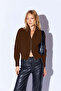 Brown Soft Textured Zippered Women's Knitwear Cardigan |   Mkw539427-01