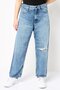 Women Loose Fit Distressed Wide Leg Jeans, Blue