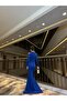 Crepe stretch fabric half turtleneck sleeve pearl detailed evening dress 583079 cobalt blue - 3