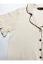 Ecru Brown Wrinkled Short Sleeve Buttoned Pajama Set 7932 - 3
