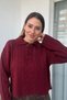 Polo Neck Knitted Pattern Burgundy Sweater - 2