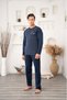 Men's Navy Blue Plaid Long Sleeve Buttoned Pocketed Seasonal Pajama Set - 2
