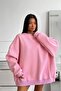 Women's Oversize Sweatshirt Dress Basic Pink – Crew Neck, 3 Thread Fleece - 6