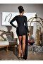 Midnight Allure -Assymetric Luxury Cocktail Dress with Chiffon Overlay - 4