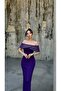 Scuba Stretchy Fabric Cowl Neck Stone-Detail Evening Dress 583243 PURPLE - 2