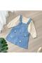 Daisy Embroidered Heart Patterned Seasonal Knitted Denim Fabric Cotton 2-Piece Salopet Set - 2