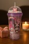Cute Colorful Beaded Kuromi Design Drinking Cup with Straw for Children Water Bottle Purple 2647