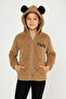 Girl's Hello Embroidered Oversize Plush Cardigan with Zippered Pockets and Hood - 2