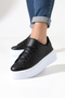 Women's Black White Thick Sole Comfortable Casual Sports Shoes Sneaker