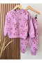Girl's Cotton Pink Ribbon Patterned Tracksuit Set - Heart Patterned Sweatshirt and Bottoms - 2