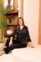 Satin Sleeves and Feathered Legs Shirt Collar Buttoned Long Sleeve Pajama Set - 2