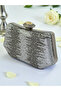 Silver Platinum Color Stone Pearl Detailed Handle Women's Evening Dress Bag - 4