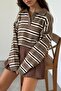 Mink Polo Neck Striped Women's Knitwear Sweater - 5