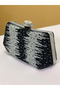 Black Silver Color Stone Pearl Detailed Handle Women's Evening Dress Bag - 4