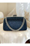 Navy Blue Color Stone Chain Detailed Chain Handle Women's Evening Dress Bag - 5