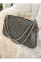 Platinum Color Stone Chain Detailed Chain Handle Women's Evening Dress Bag Wedding Engagement Graduation - 4
