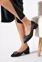 Lebes Striped Buckle Heeled Women's Ballerinas Black Satin - 3