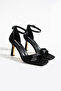 Eliza Kadeh Heeled Single Strap Black Satin Shoes