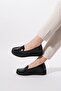 Nemra Front Belted Genuine Leather Women's Loafer Ballet Black Wrinkled Patent Leather