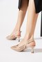 Women's Evening Dress Heeled Shoes with Stone Detail Gold - 5