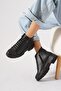 Pelma Pleated Elastic Women's Genuine Leather Boots Black Skin - 2