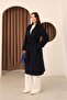 Navy Blue Women's Cashmere Double-Breasted Collar Long Coat.